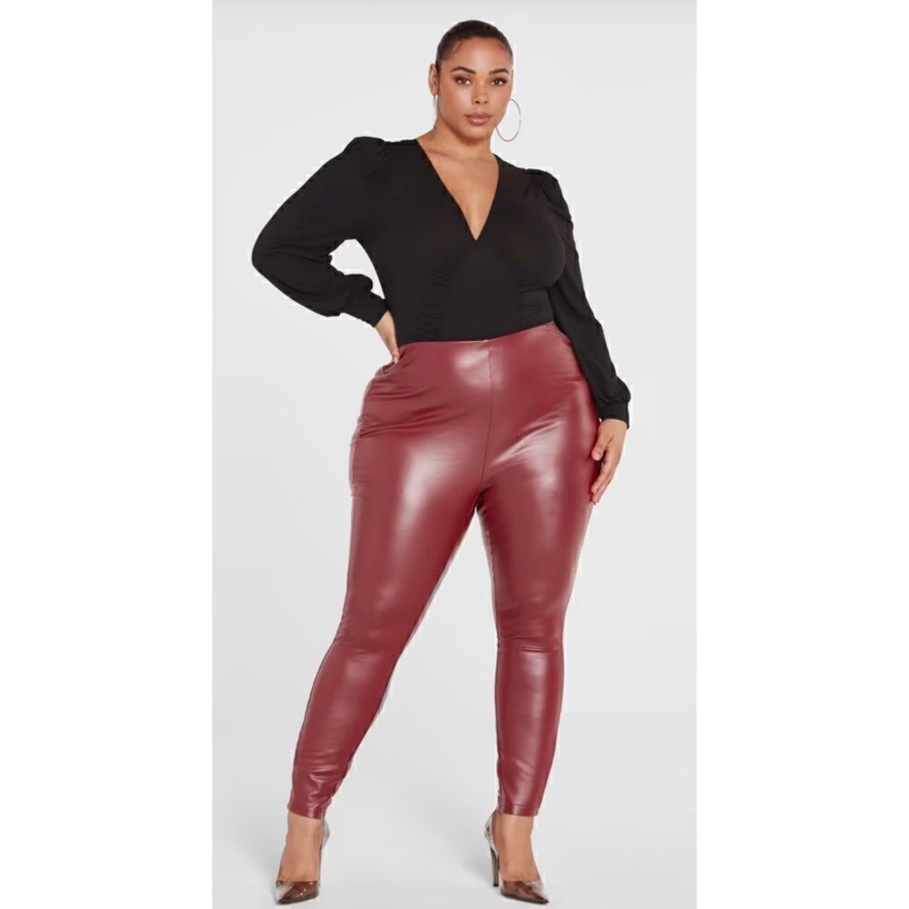 FTF Coated Ponte High-Rise Skinny-Leg Knit Leggings